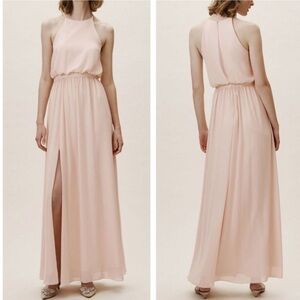 BHLDN Cayenne Maxi Chiffon Dress Blush Pink High Neck Side Slit Size Size Medium
